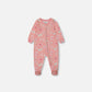 Printed Organic Cotton One-Piece Pajama Pink And Blue Butterflies On Old Pink