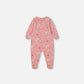 Printed Organic Cotton One-Piece Pajama Pink And Blue Butterflies On Old Pink