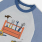 Organic Cotton Long Sleeve Top And Pants Two-Piece Pajama Set Tools On Bluish Gray Background