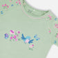 Organic Cotton Two-Piece Short Pajama Set Small Pink And Blue Flowers On Light Sage