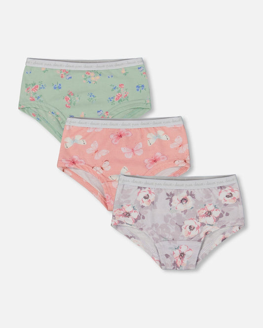 Printed Organic Cotton Boyshort Underwear (Pack Of 3) Multicolored