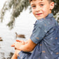 Printed Chambray Short Gray, White And Tan