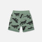 Printed French Terry Short Gray Wolf On Teal Background