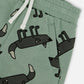 Printed French Terry Short Gray Wolf On Teal Background