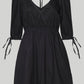 Gathered Elbow Sleeve Short Dress in Black