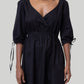 Gathered Elbow Sleeve Short Dress in Black