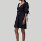 Gathered Elbow Sleeve Short Dress in Black