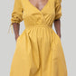 Gathered Elbow Sleeve Short Dress in Mustard
