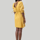 Gathered Elbow Sleeve Short Dress in Mustard
