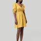 Gathered Elbow Sleeve Short Dress in Mustard