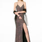 Full Sequin Ruched V-Neck Long Dress w/ Strap Back