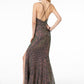 Full Sequin Ruched V-Neck Long Dress w/ Strap Back