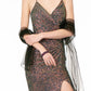 Full Sequin Ruched V-Neck Long Dress w/ Strap Back