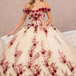 3-D Flower Embroidery Off Shoulder Mesh Quinceanera Gown