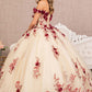 3-D Flower Embroidery Off Shoulder Mesh Quinceanera Gown