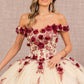 3-D Flower Embroidery Off Shoulder Mesh Quinceanera Gown