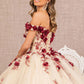 3-D Flower Embroidery Off Shoulder Mesh Quinceanera Gown