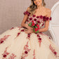 3-D Flower Embroidery Off Shoulder Mesh Quinceanera Gown