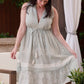 Embroidered Drawstring Gathered Dress in Grey