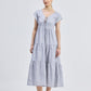 Maxi Tiered Dress with Front-ties in Linen Stripes