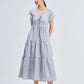 Maxi Tiered Dress with Front-ties in Linen Stripes