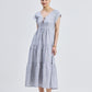 Maxi Tiered Dress with Front-ties in Linen Stripes