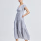 Maxi Tiered Dress with Front-ties in Linen Stripes