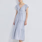 Maxi Tiered Dress with Front-ties in Linen Stripes
