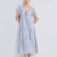 Maxi Tiered Dress with Front-ties in Linen Stripes