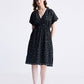 Gathered Knee-length Dress in Dark Blue Florals