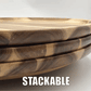 [ Set of 3 ] Zavis Green Acacia Wood Round Stackable Plate / Platter 14" | Dishwasher Safe