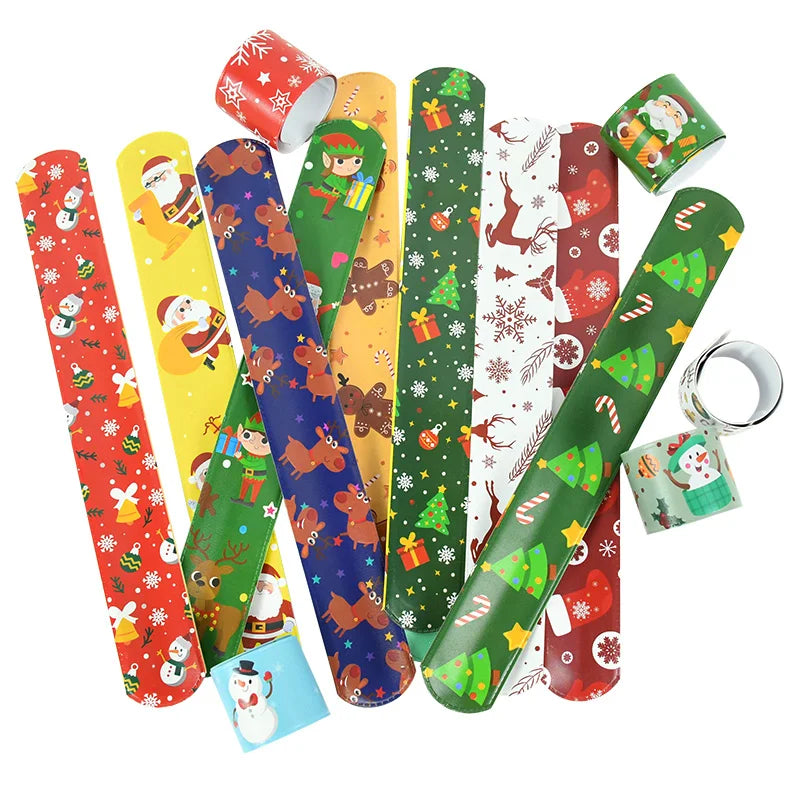 10Pcs Weihnachten Weihnachtsmann Klatscharmband Weihnachtsfeier Gastgeschenke Armband Schnapparmbänder für Kinder Navidad Natal Noel Neujahrs-Geburtstagsgeschenk