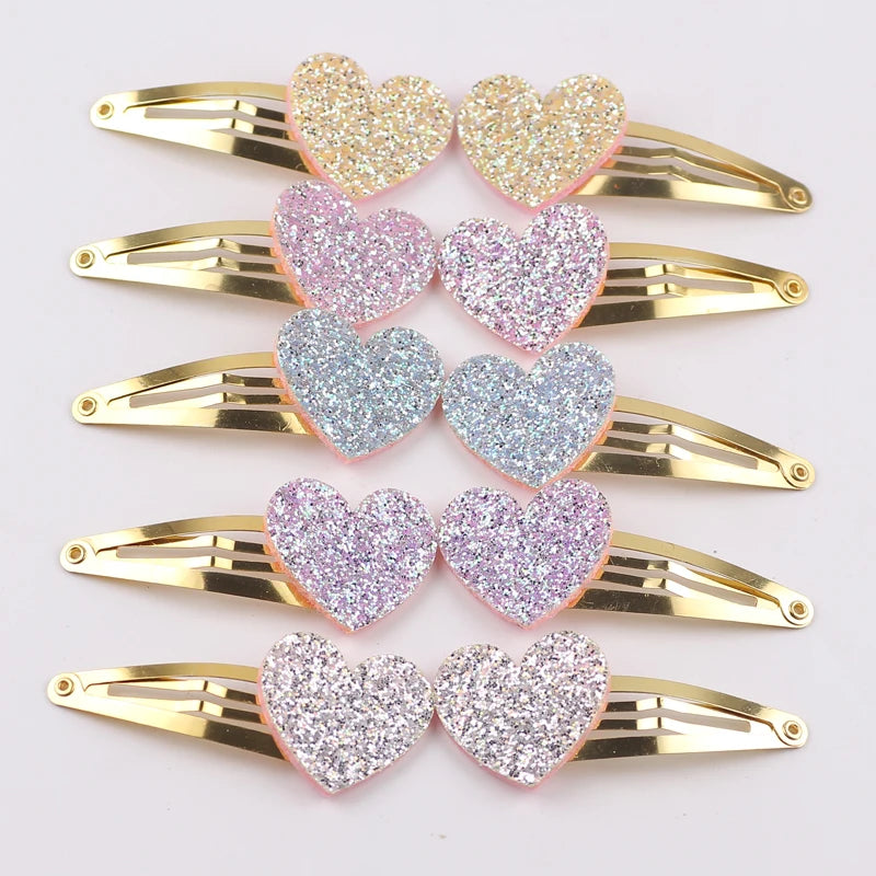 10 Stück/Los Kleine Mädchen-Haarspangen Glitzernde Herzchen Geburtstagsgeschenk Baby Mädchen Haar-Accessoires Kinder Haarspange für Kinder