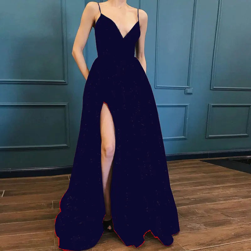 Maßgeschneiderte schwarze V-Ausschnitt Ballkleider Abendkleider Vestido De Noiva Sereia Robe De Soiree Formelle sexy Seitennaht Spaghettiträger