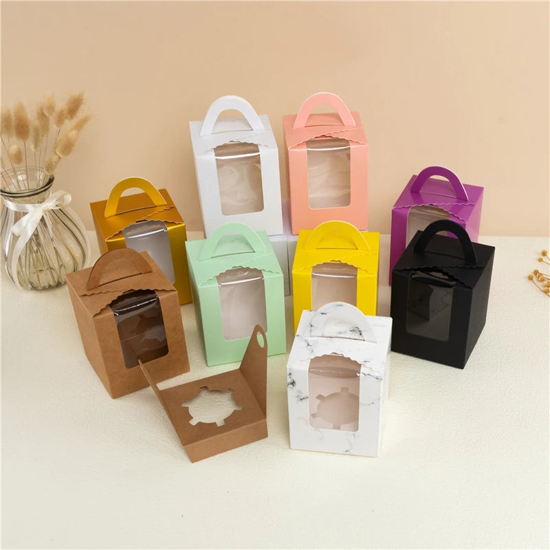 StoBag 10 Stück Cupcake-Box mit Klarsichtfenstergriffen Kuchengeschenke Geburtstag Weihnachtsfeier & Event Handgemachte Dessert-Lebensmittel 1 Loch