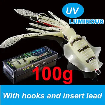 SUNMILE Angel-Gummiköder Tintenfisch 20g/60g/80g/100g/120g/150g Leuchtend/UV-Tintenfisch-Jig Angelköder für Meeresangeln Wobbler Köder