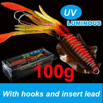 SUNMILE Angel-Gummiköder Tintenfisch 20g/60g/80g/100g/120g/150g Leuchtend/UV-Tintenfisch-Jig Angelköder für Meeresangeln Wobbler Köder