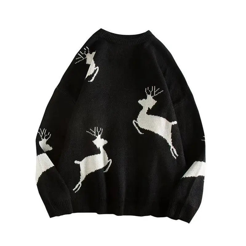 Weihnachtspullover Damen Herbst Winter Koreanischer Lockerer Pullover Hirsch Pullover Männer und Frauen Oversized Pullover Paare