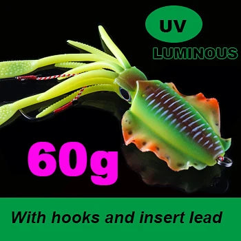 SUNMILE Angel-Gummiköder Tintenfisch 20g/60g/80g/100g/120g/150g Leuchtend/UV-Tintenfisch-Jig Angelköder für Meeresangeln Wobbler Köder