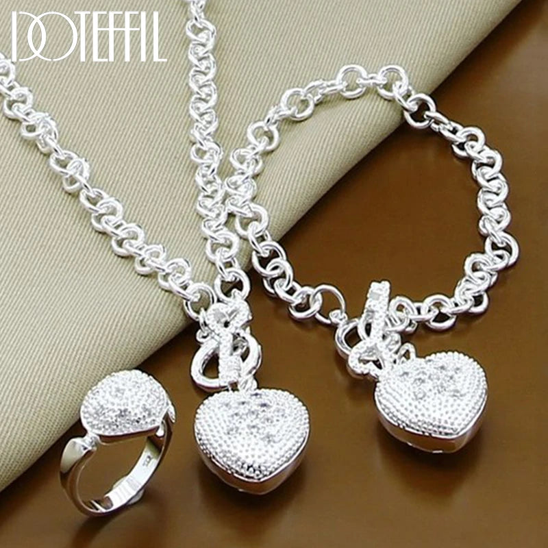 DOTEFFIL 925er Sterling Silber AAA Zirkonia Herz Armband Halskette Ring Set für Damen Hochzeit Verlobung Party Charm Schmuck