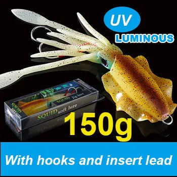 SUNMILE Angel-Gummiköder Tintenfisch 20g/60g/80g/100g/120g/150g Leuchtend/UV-Tintenfisch-Jig Angelköder für Meeresangeln Wobbler Köder