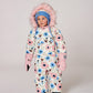 One-Piece Baby Play Snowsuit Designed For Car Seat Off-White Flower Print