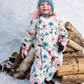 One-Piece Baby Play Snowsuit Designed For Car Seat Off-White Flower Print