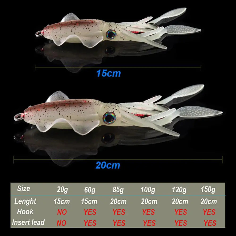 SUNMILE Angel-Gummiköder Tintenfisch 20g/60g/80g/100g/120g/150g Leuchtend/UV-Tintenfisch-Jig Angelköder für Meeresangeln Wobbler Köder