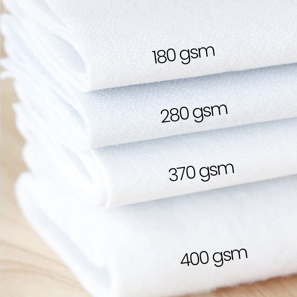 180/200/280/300/320/370/400 g/m² einseitig klebendes Wattevlies aus Baumwolle, cremefarbenes Zwischenfutter, perfekt für Handtaschen, Bastelarbeiten, DIY-Stoffe