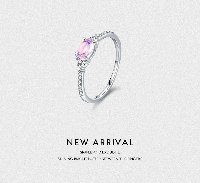 MODIAN 925 Sterling Silber Rosa Mondstein Eleganter Stapelbarer Fingerring Eternity Bands für Damen Weihnachtsgeschenke Feiner Schmuck