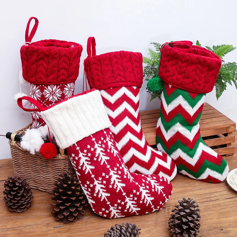 Gestrickte Weihnachtssocke Sockenbeutel Neujahrsgeschenk Bonbontüten Weihnachtsdekorationen für Zuhause Christbaumschmuck Natal