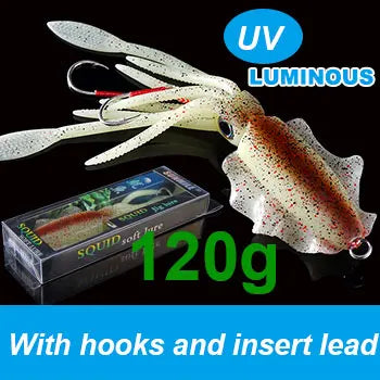 SUNMILE Angel-Gummiköder Tintenfisch 20g/60g/80g/100g/120g/150g Leuchtend/UV-Tintenfisch-Jig Angelköder für Meeresangeln Wobbler Köder