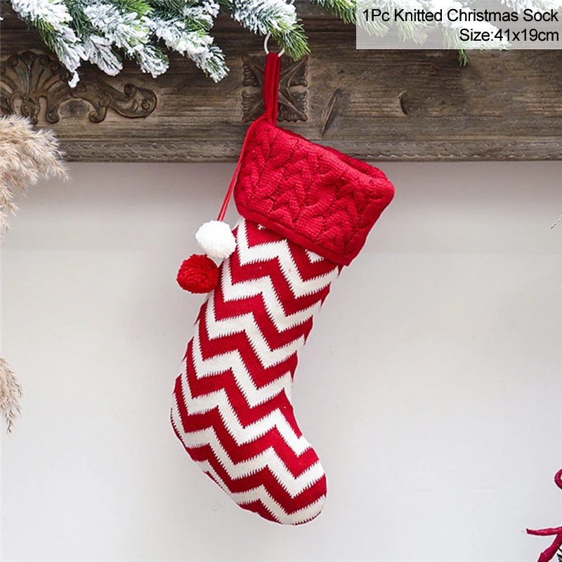 Gestrickte Weihnachtssocke Sockenbeutel Neujahrsgeschenk Bonbontüten Weihnachtsdekorationen für Zuhause Christbaumschmuck Natal