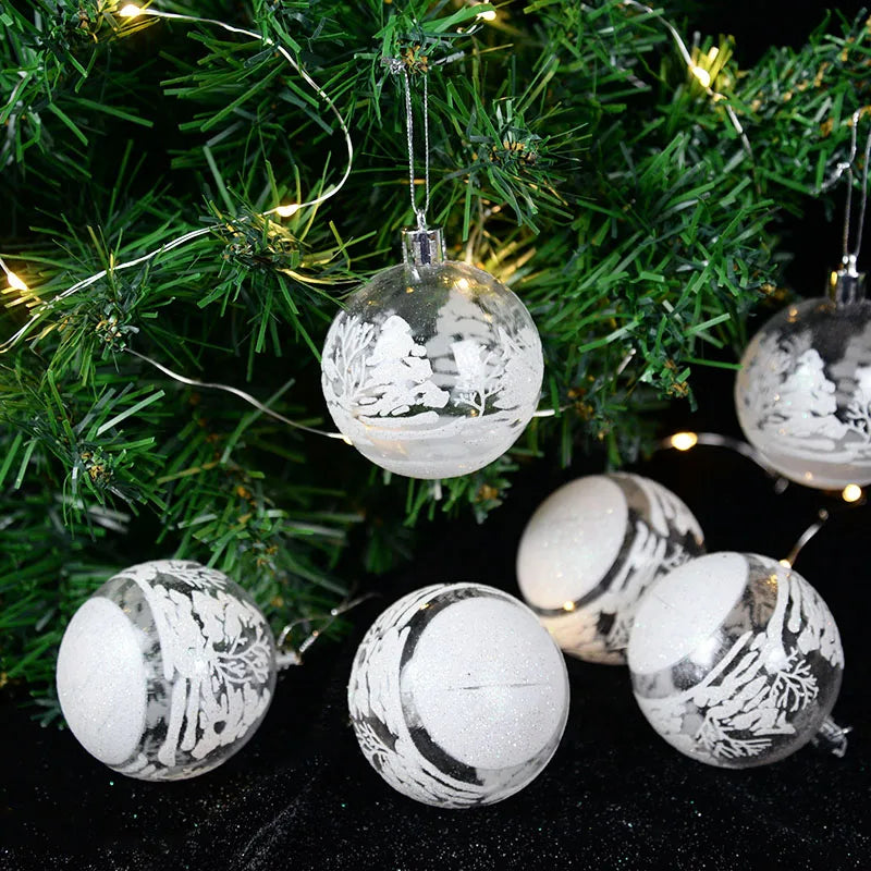 6 Stück 6 cm transparente Schneeball-Weihnachtskugeln Anhänger für Weihnachtsbaumschmuck Klare Kugeln Hängende Ornamente Weihnachten Navidad